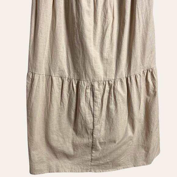 Charlie Holiday Lilian Oat Beige Tiered Cut Out Linen Midi Dress Size XL - Picture 10 of 15